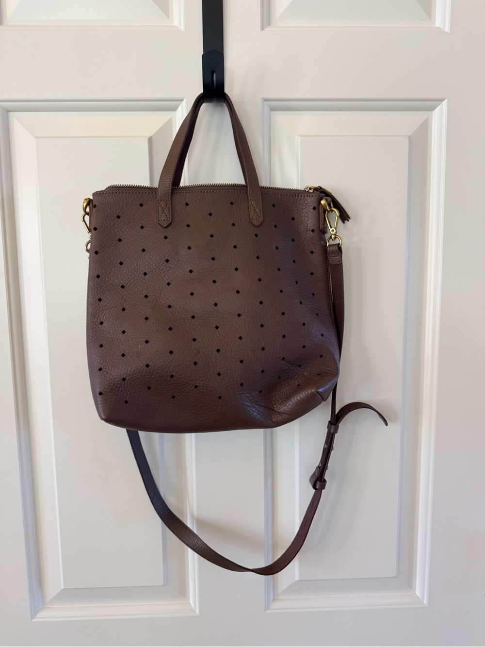 Madewell Mini Transport Perforated Leather Crossbody Bag Brown